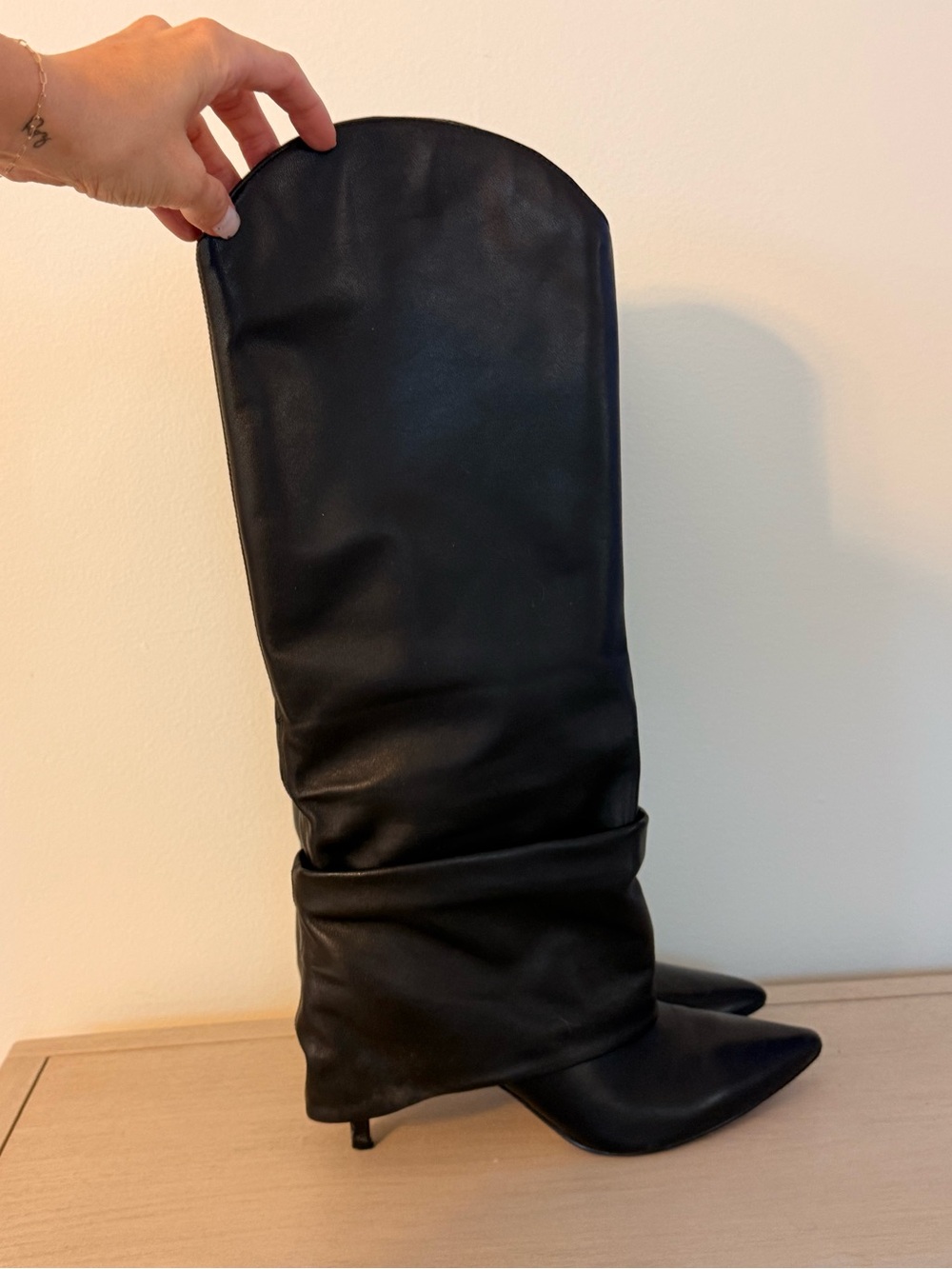 Marc Fisher Black Over-the-Knee Pointed Toe Kitten Heel Boots